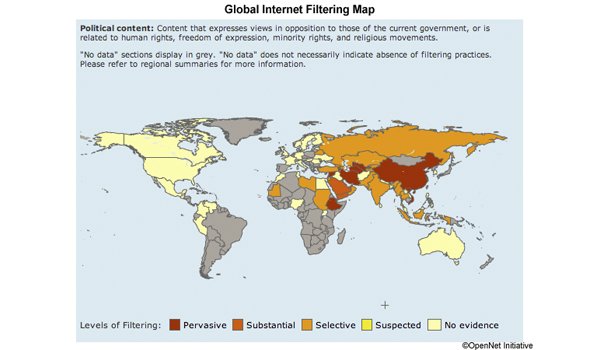 Global Internet Filtering Map ©OpenNet Initiative